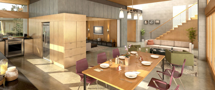 Thermal Mass- interior home rendering conceptualized by seattle architects