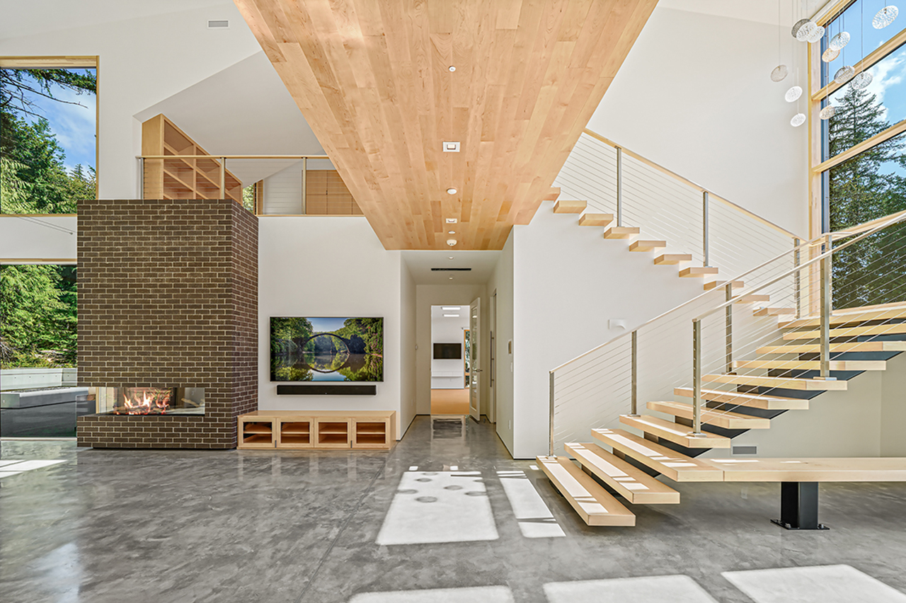 Highland House, floating U-shaped staircase, modern residential design, Issaquah Highlands, WA