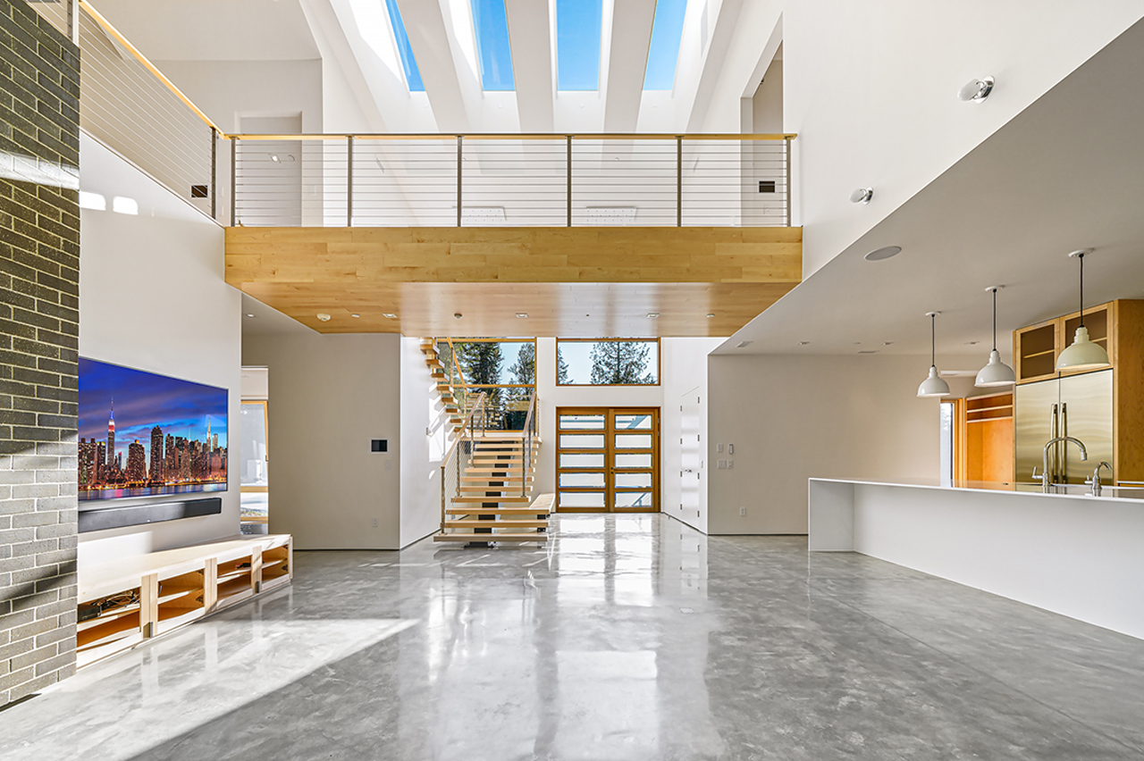Highland House, living area and interior skybridge, modern residential design, Issaquah Highlands, WA