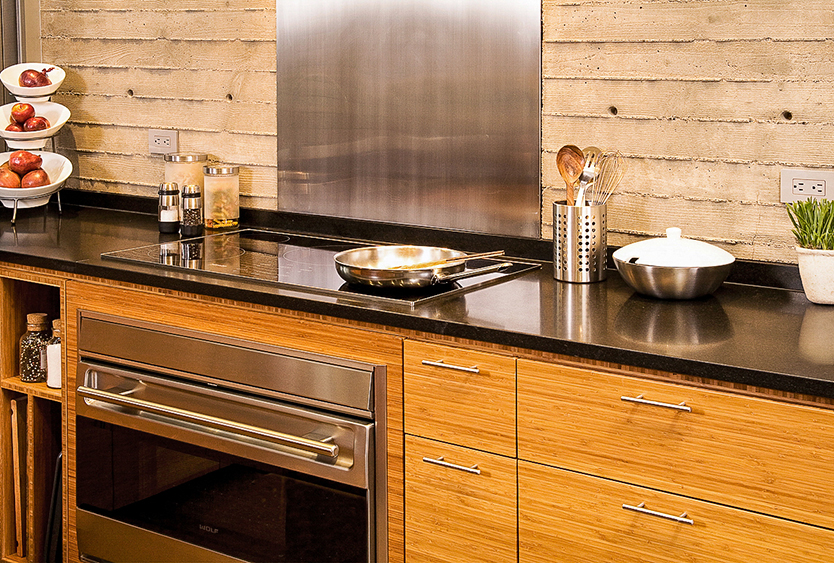 stove and counter in modern kitchen design with square motif