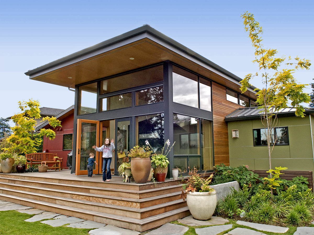 Sand Point Residence, exterior entryway. Example of custom residential architecture by Seattle area architects