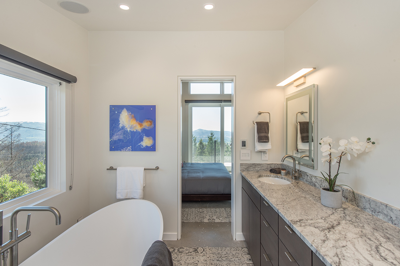 Sonoma Valley Guest House, bathroom, sustainable design architecture, Sonoma CA, 