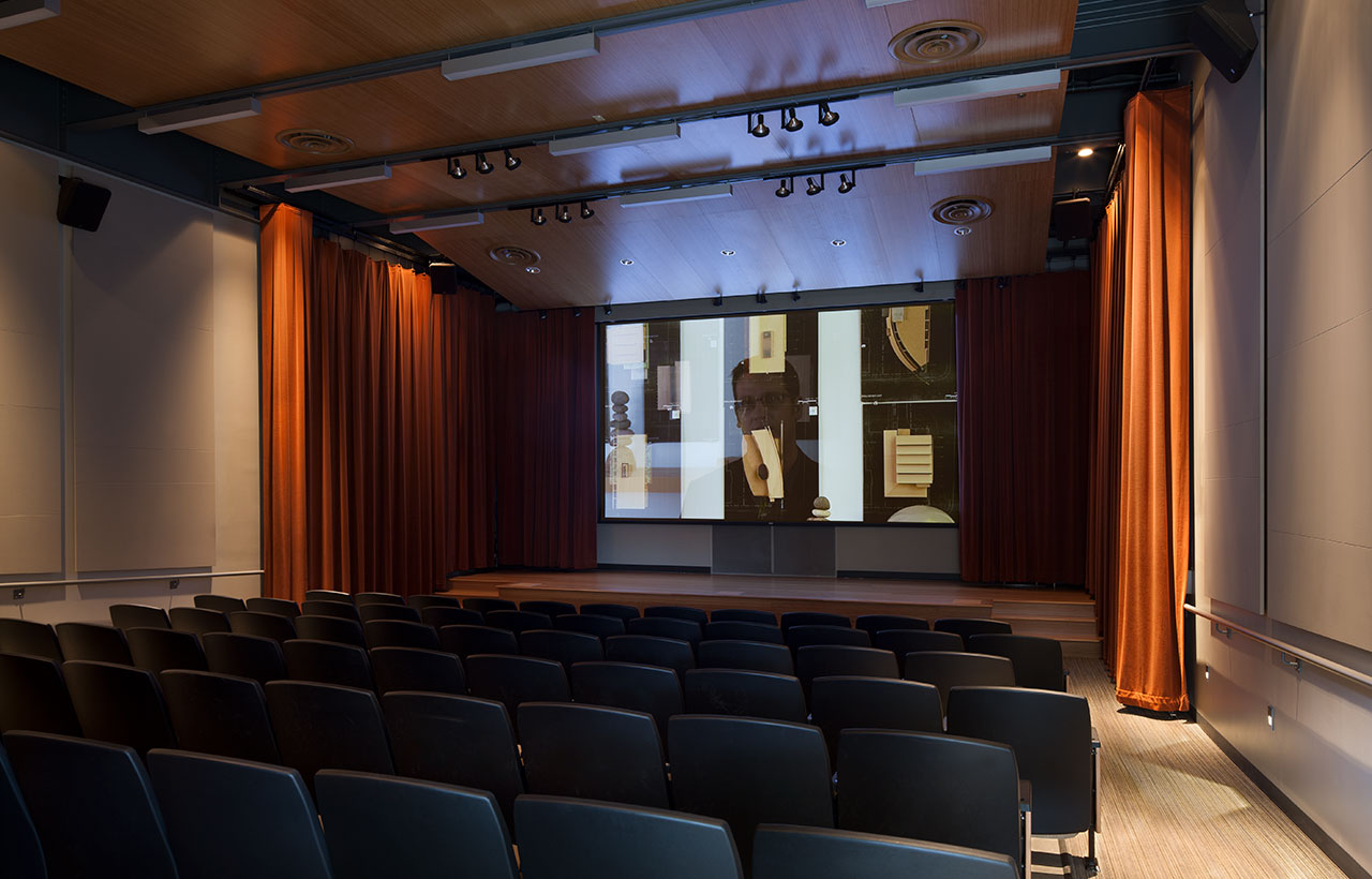 First floor theatre at BIMA, designed by a green commercial architect firm in the Bainbridge area