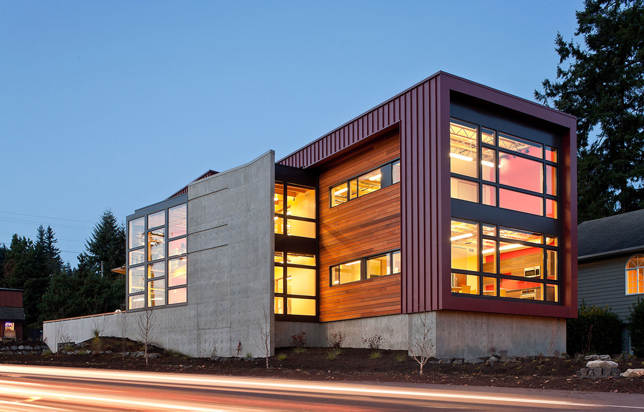 Exterior view of the Tanner Office Building, designed by a sustainable architect firm in the Seattle area