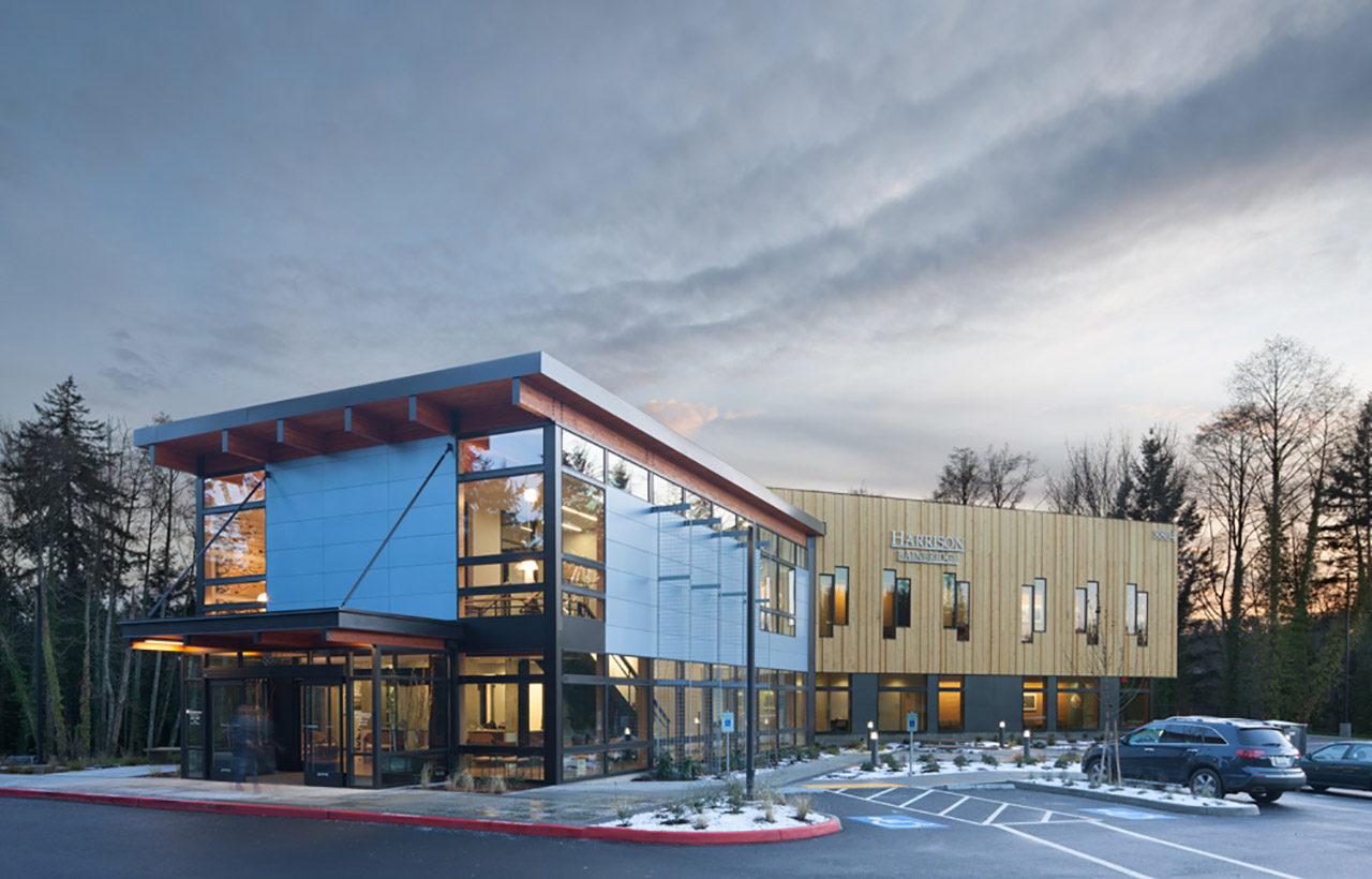 Harrison Urgent Care Facility, Exterior. Civic architecture by sustainable Seattle architecture firm.