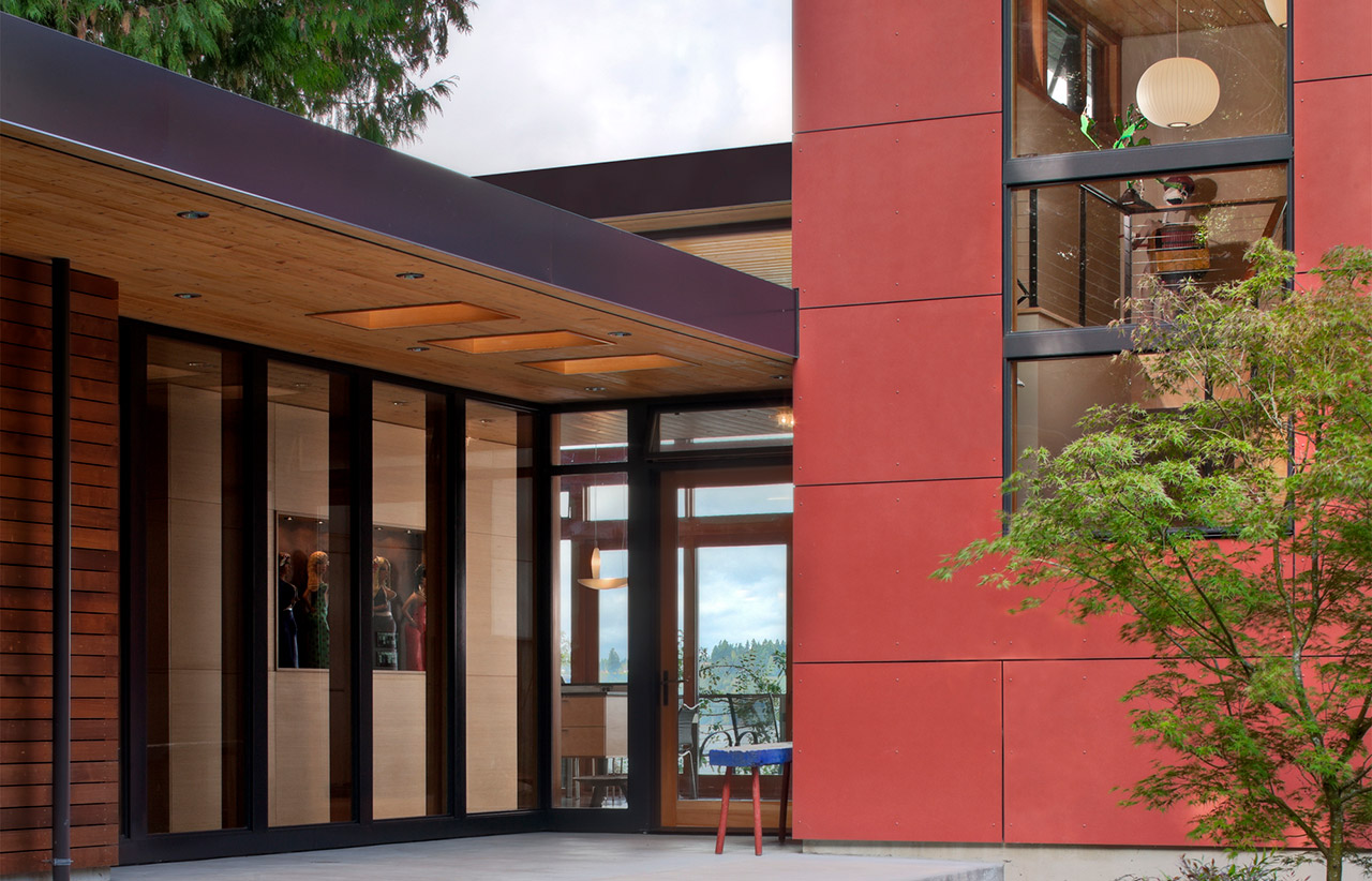 Arrow Point Residence, Exterior. Sustainable residential architecture by Seattle architects.