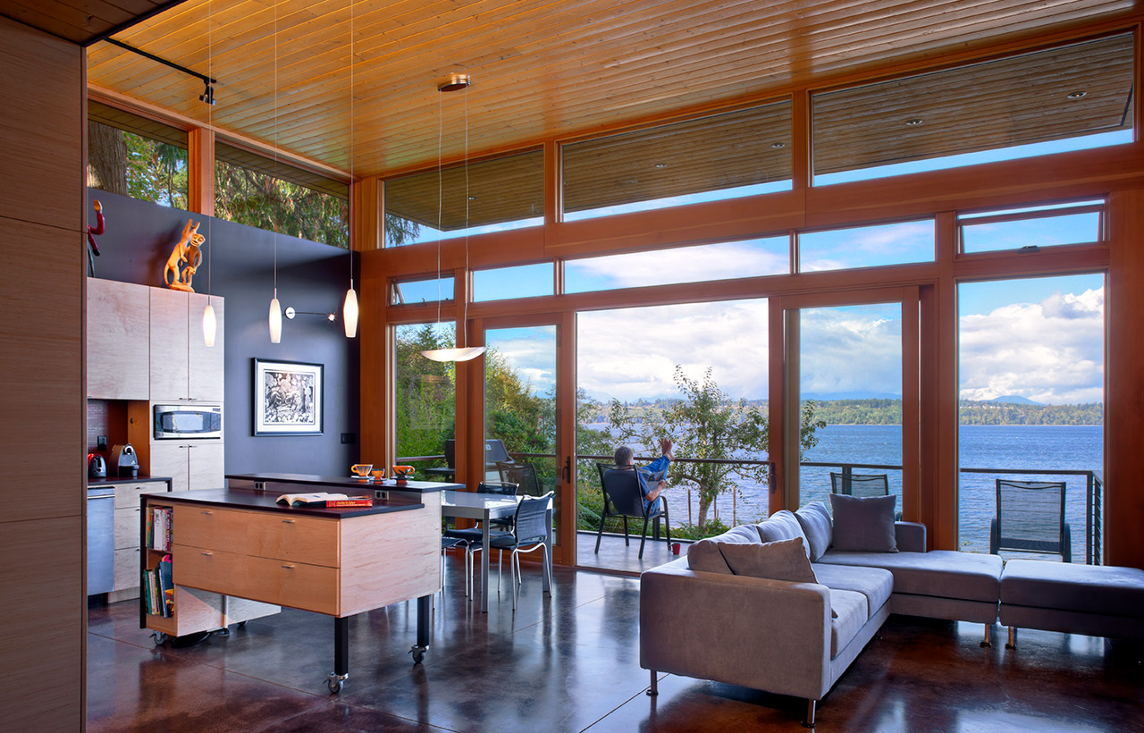 Arrow Point Residence, Interior. Sustainable residential architecture by Seattle architects.