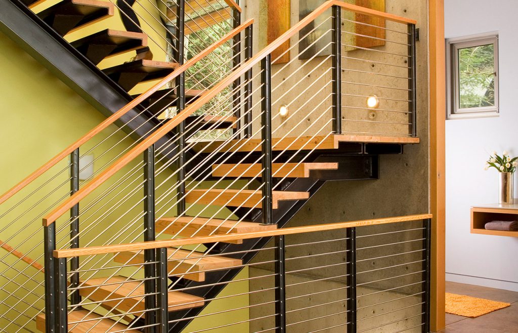 Hansen Road House, Interior, Stairs. Residential architecture designed by sustainable architect.