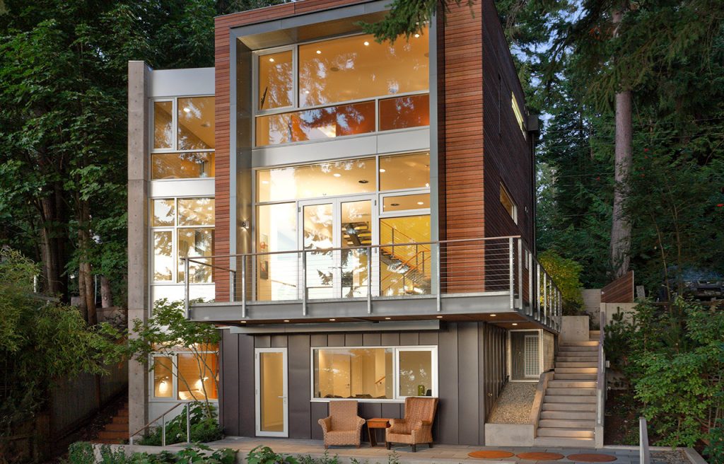 Hansen Road House, Exterior. Modernist residential architecture designed by sustainable architect.