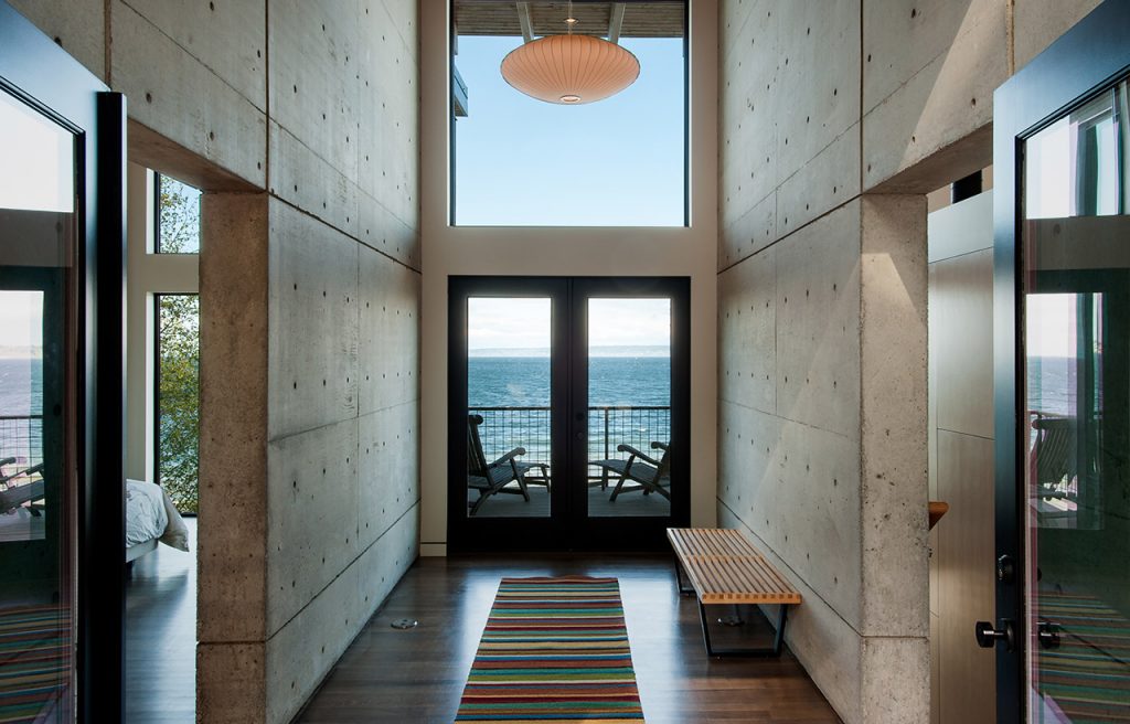 Hillside House, Interior, Hallway. Residential architecture designed by sustainable architect.