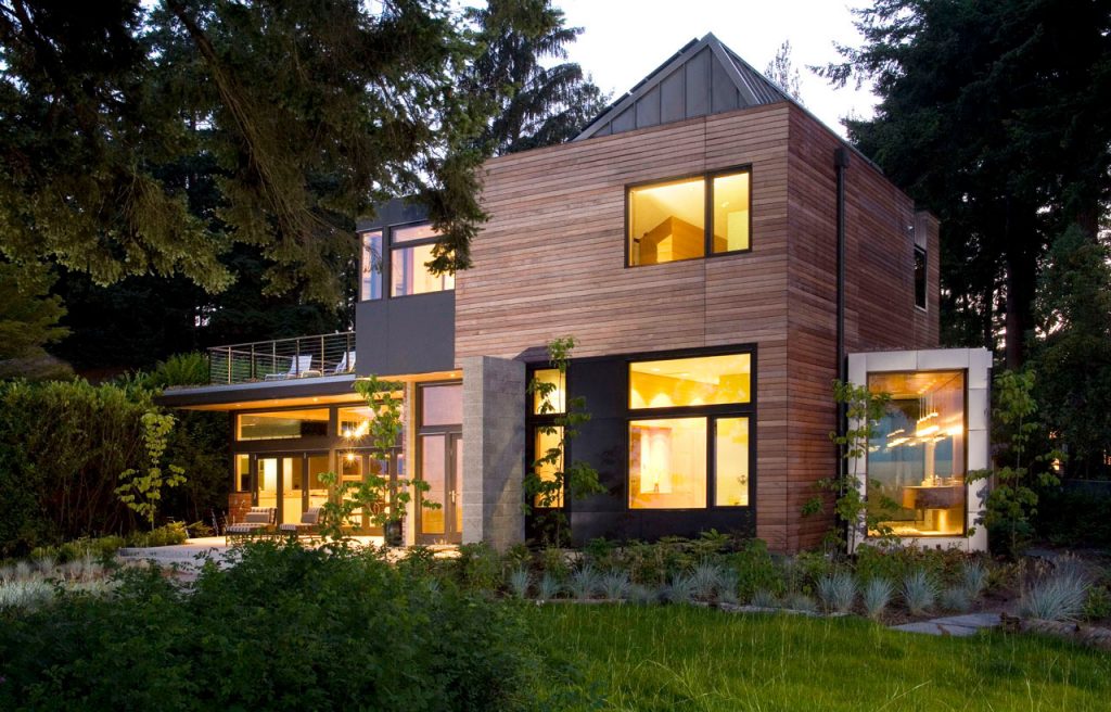 exterior entry. Custom residential architecture by Bainbridge Island architects.