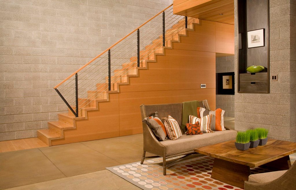 Platinum House Residence, interior stair. Custom residential architecture by Bainbridge Island architects.