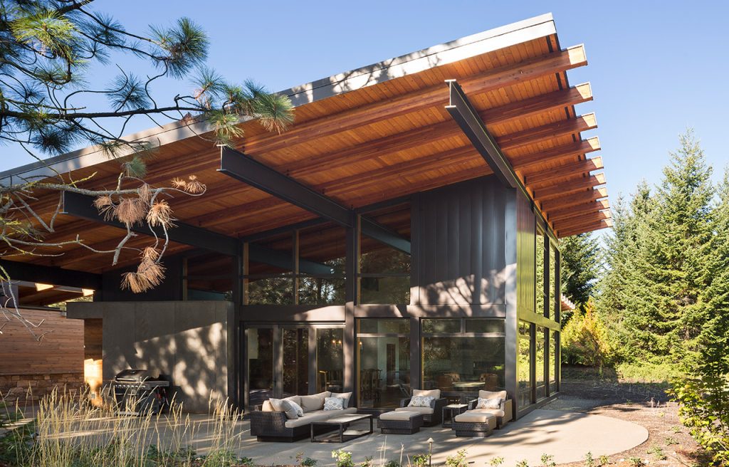 Covered patio of Suncadia Resort net zero home by Seattle sustainable architecture firm