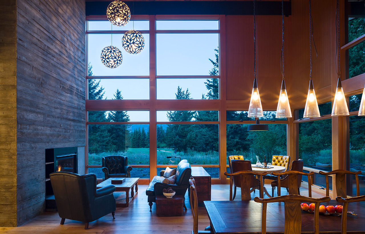 Open concept living room of Suncadia Resort net zero home by Seattle sustainable architecture company